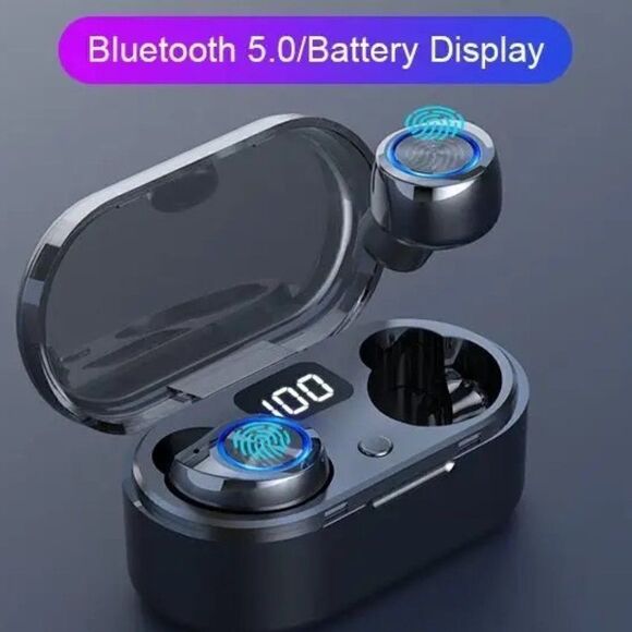 Wireless Bluetooth Headset with Microphone Waterproof w Charging Case - Picture 1 of 10